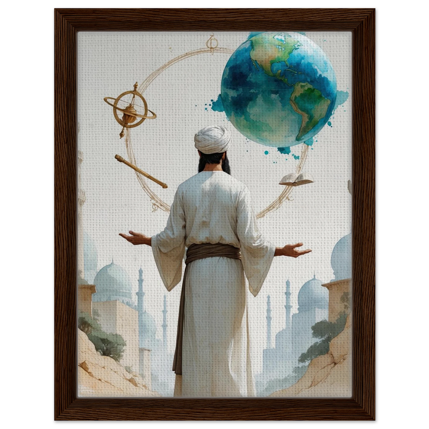 Al-Biruni measuring the world, Islamic science art print by Riwayah