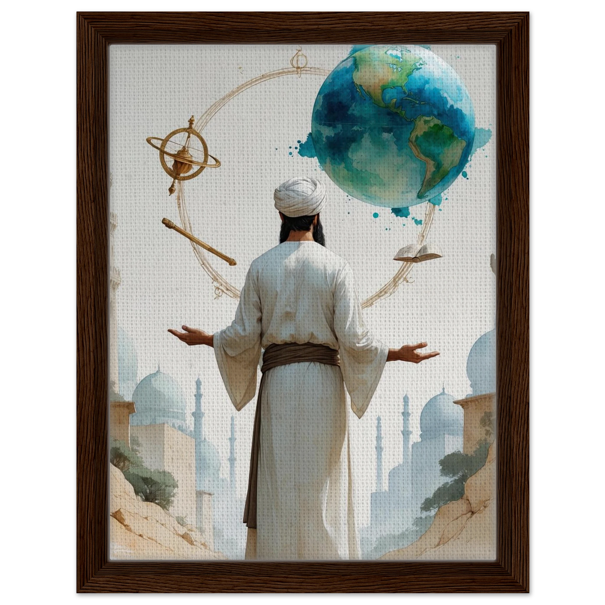 Al-Biruni measuring the world, Islamic science art print by Riwayah