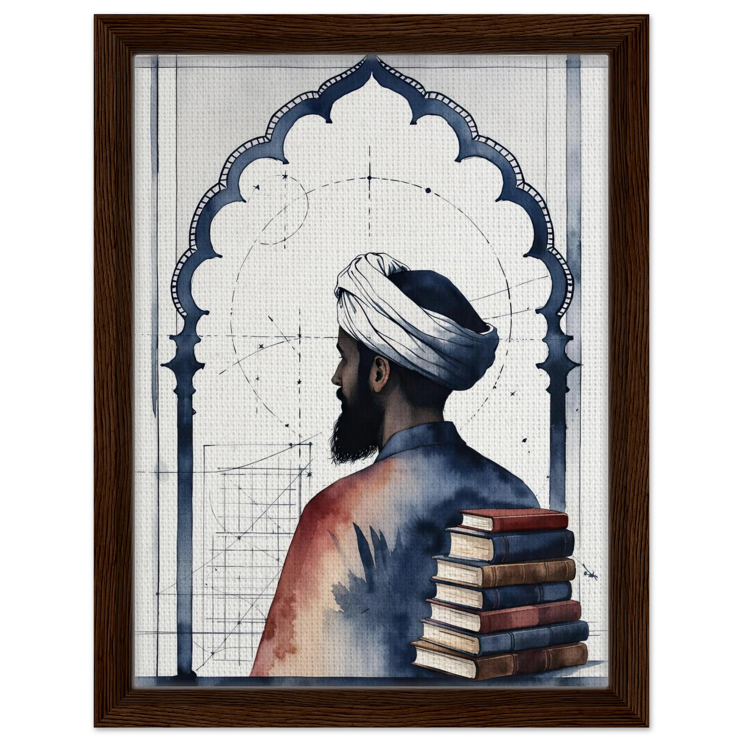 Al-Biruni mapping the world, Islamic Golden Age art print by Riwayah